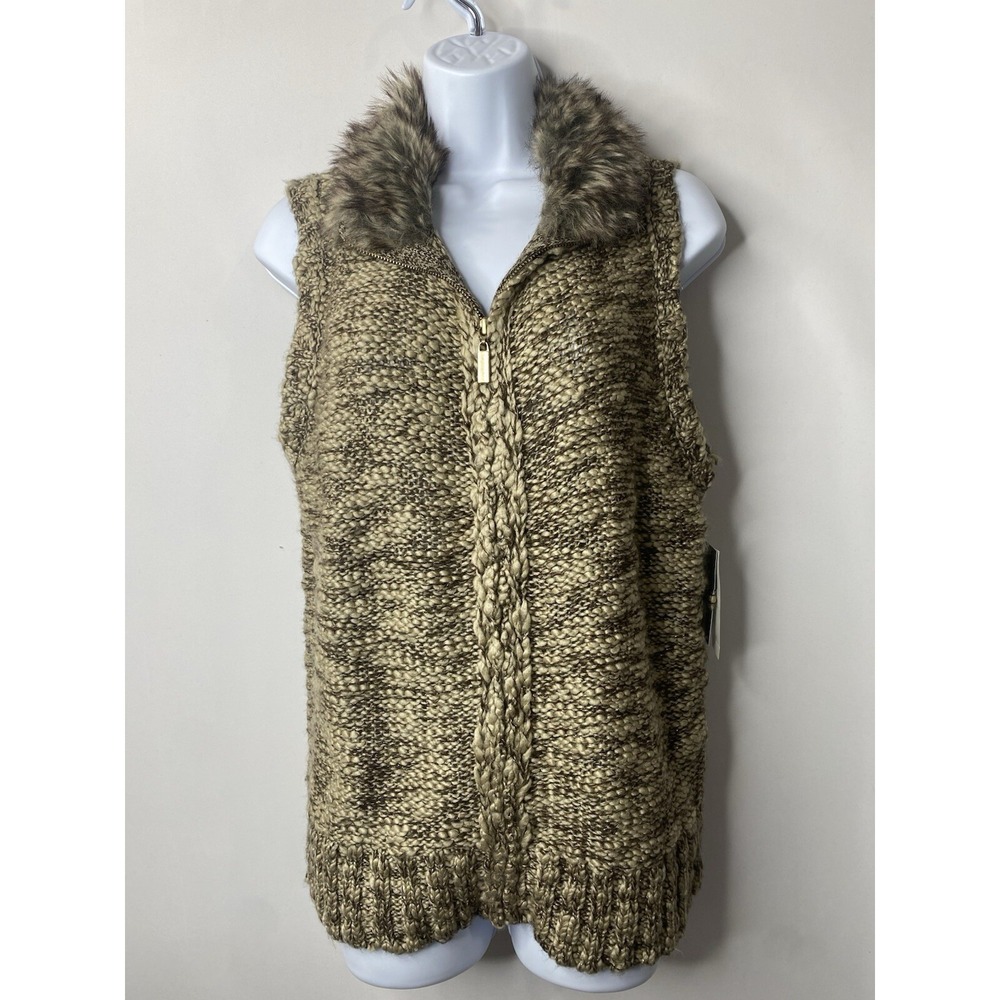 Charter Club Womens Fur Collar Vest Size Large Hippie Bohemian Warm Cozy Winter